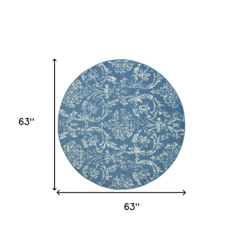 2' X 4' Blue Damask Power Loom Area Rug